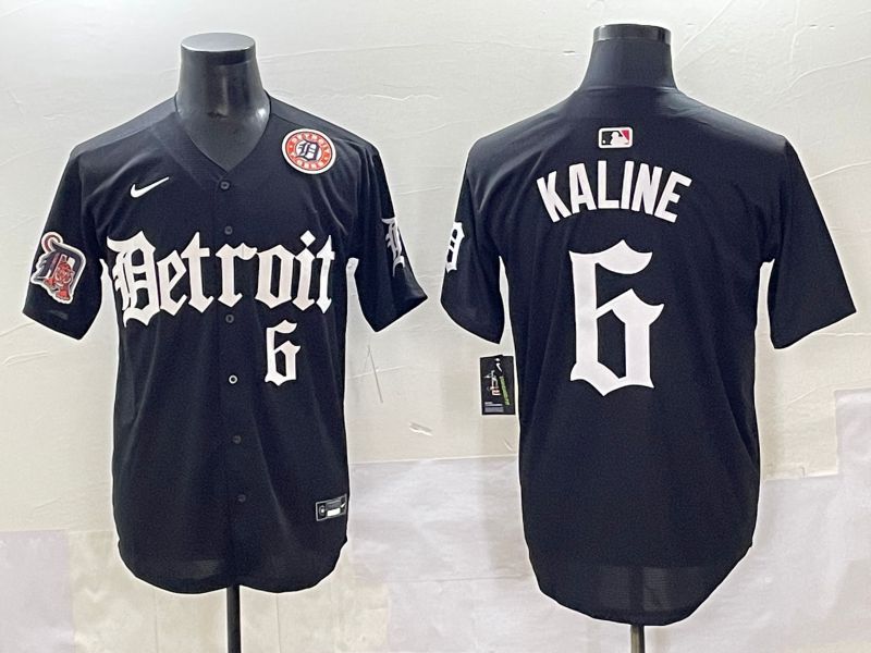 Men 2025 Detroit Tigers #6 Kaline Black Five generations Joint Name Nike MLB Jersey style 13